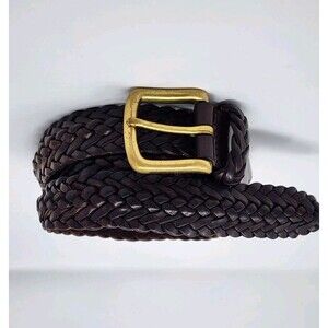 Vintage COACH Braided Leather & Brass Belt Mens Sz 34 Cognac Brown Luxury